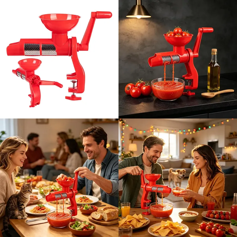 Juicer - 토마토 주스 제조기, 손잡이 방식으로 작동하는